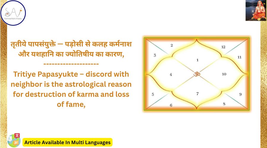 तृतीये पापसंयुक्ते — पड़ोसी से कलह कर्मनाश और यशहानि का ज्योतिषीय का कारण,