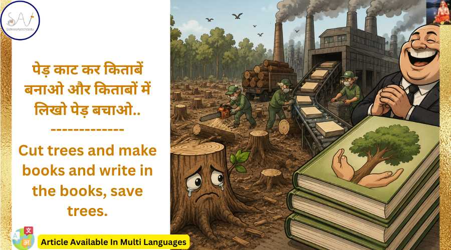 पेड़ काट कर किताबें बनाओ और किताबों में लिखो पेड़ बचाओ..
